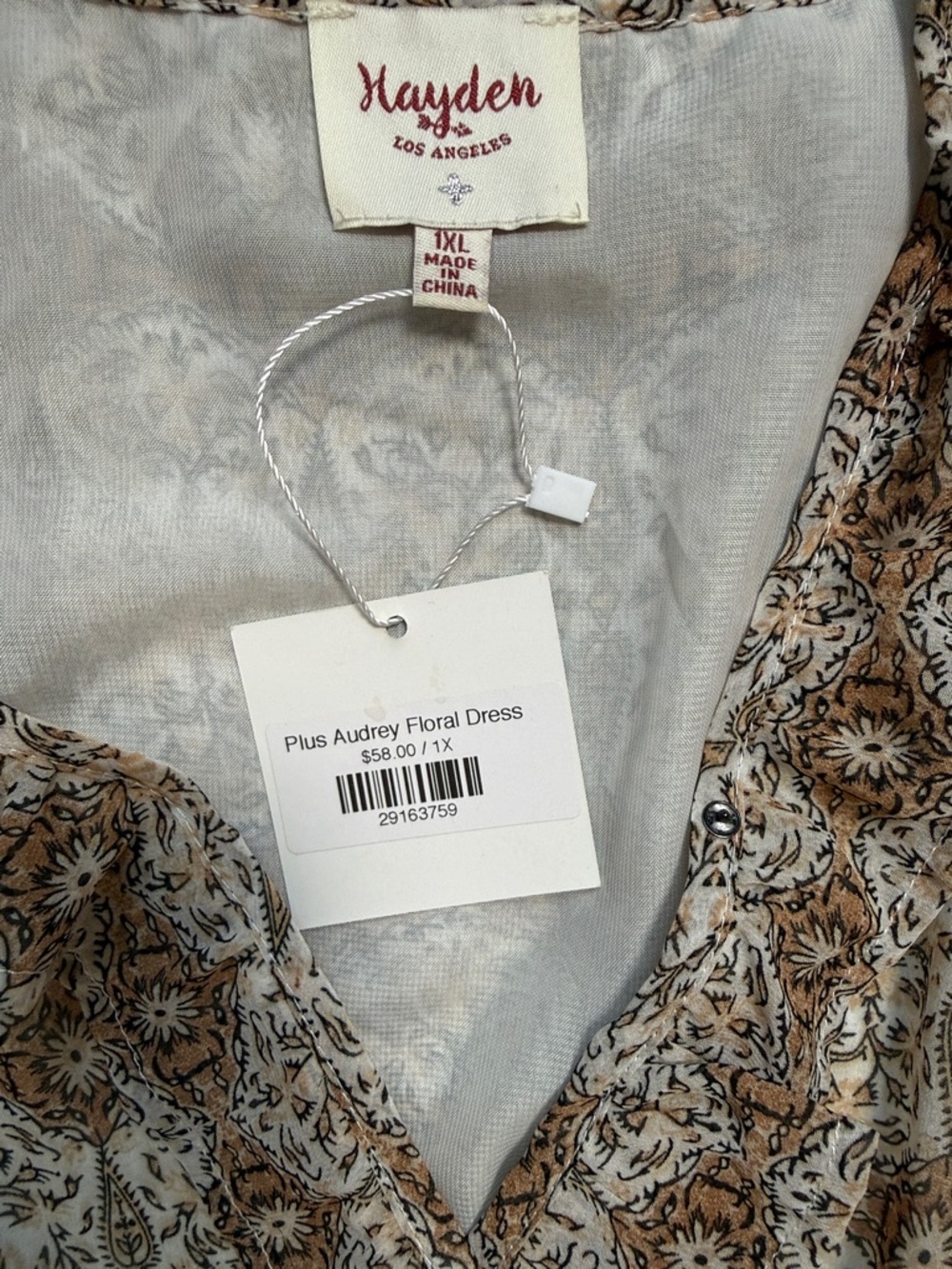 Hayden Los Angeles Printed Brown V-Neck Midi Dress with Elastic Waist - Picture 3 of 3